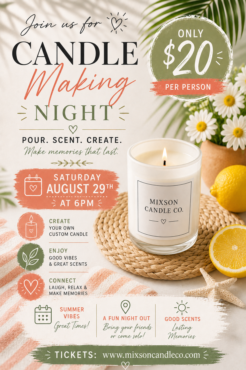 $20 Candle Making Night ~ Saturday, August 29th 6pm